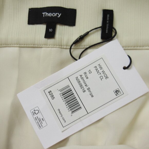 NWT Theory High Waist Wide in Rice Admiral Stripe Textured Crepe Pant 10 - Picture 3 of 9